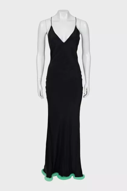 Maxi dress decorated with fur
