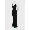 Maxi dress decorated with fur