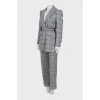 Check print suit with belt