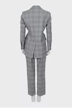 Check print suit with belt