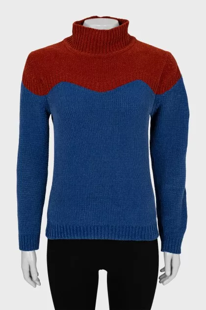 Two-tone velor sweater