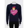Knitted sweater with print and sequins