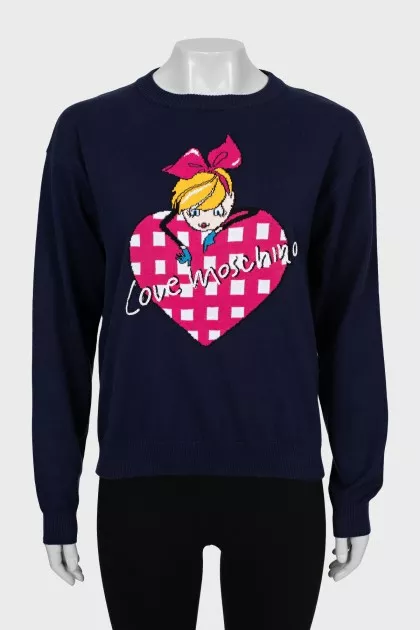 Knitted sweater with print and sequins