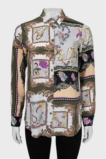 Printed straight-fit silk shirt