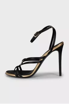 Textile sandals with gold hardware
