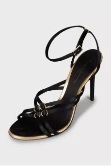 Textile sandals with gold hardware