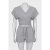 Gray V-Neck Jumpsuit