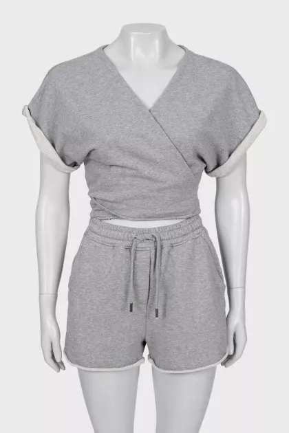 Gray V-Neck Jumpsuit