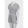 Gray V-Neck Jumpsuit