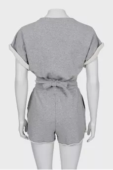 Gray V-Neck Jumpsuit