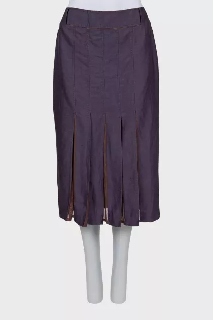 Two-tone pleated midi skirt