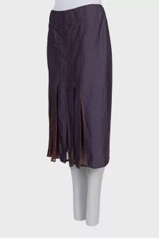 Two-tone pleated midi skirt