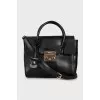 Satchel bag with embossed leather