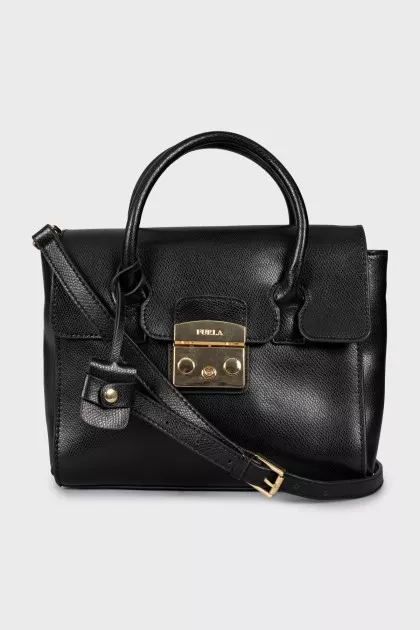 Satchel bag with embossed leather