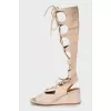 Beige suede wedge sandals