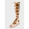 Beige suede wedge sandals
