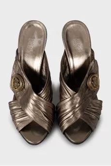 Leather high heel sandals