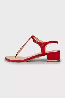 Suede mid heel sandals