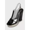Patent sandals with transparent inserts