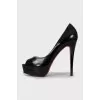 Black leather high heels