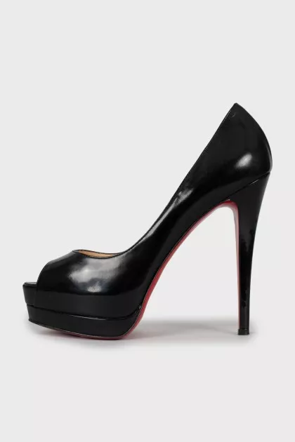 Black leather high heels
