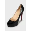 Black leather high heels