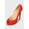 Suede red open toe shoes
