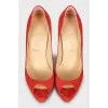 Suede red open toe shoes