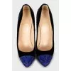 Velvet shoes decorated with rhinestones