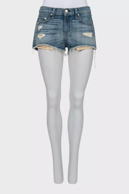 Distressed denim shorts