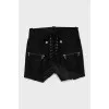 Leather lace-up shorts with tag