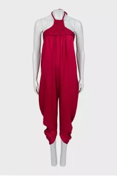 Burgundy jumpsuit with tie