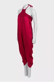 Burgundy jumpsuit with tie