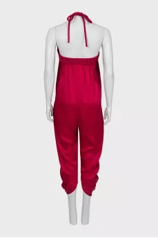 Burgundy jumpsuit with tie