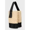 Woven bucket bag with tag