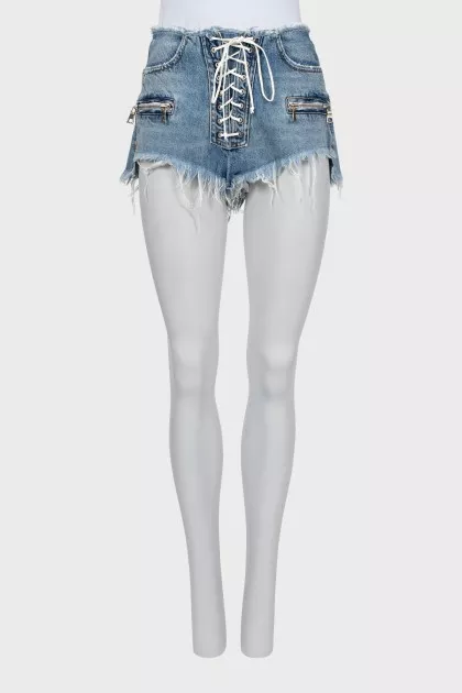 Raw hem lace-up shorts