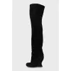 Suede over the knee boots with a figured wedge