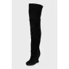 Suede over the knee boots with a figured wedge