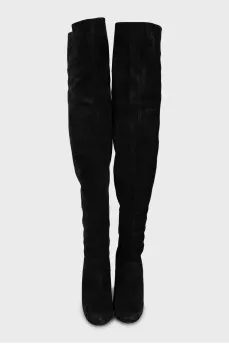 Suede over the knee boots with a figured wedge