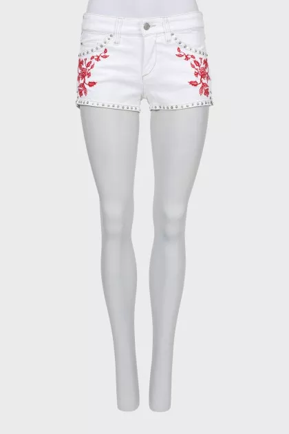 Mini denim shorts with embroidery