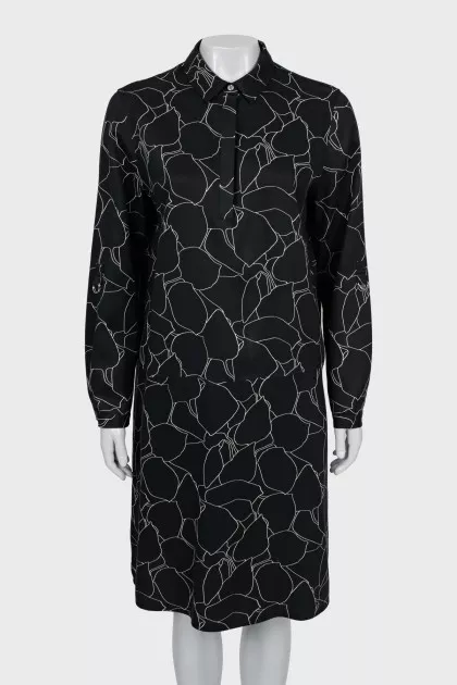 Black and white printed A-line dress