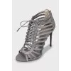 Silver lace-up sandals