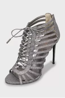 Silver lace-up sandals