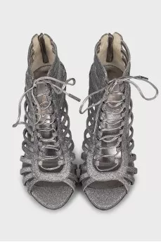 Silver lace-up sandals