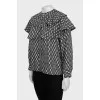 Black and white printed blouse with ruffles