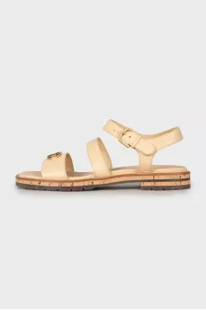 Leather sandals with gold logo