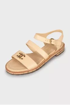 Leather sandals with gold logo