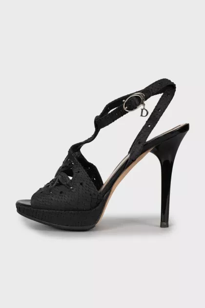Stiletto sandals with embossed leather