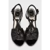 Stiletto sandals with embossed leather