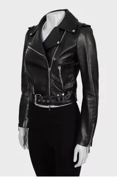Fitted leather jacket with silver hardware